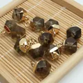 Macro view of multifaceted semi-precious stone pendants with gold loops for DIY jewelry - 8x13mm / Smoky Quartz Style (13)
