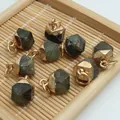 Detailed close-up of irregular cut semi-precious stone pendants on a bamboo mat. - 8x13mm / Labradorite Style (8)