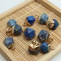 Macro view of irregular faceted lapis blue stone pendants with gold plated metal caps - 8x13mm / Lapis Lazuli Style (7)
