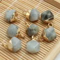 Detailed view of faceted semi-precious stone pendants with gold caps for DIY jewelry - 8x13mm / Tremolite Style (26) / 26