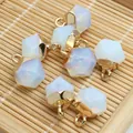 Detailed macro view of faceted white stone pendants with gold caps for DIY jewelry crafts - 8x13mm / Synthetic Opal Style (24) / 24