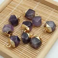 Close-up of faceted purple amethyst crystal pendants with gold-plated caps for DIY crafts - 8x13mm / Amethyst Style (25) / 25