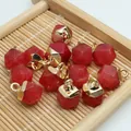Faceted red semi-precious stone pendants with gold-plated loops for DIY jewelry making - 8x13mm / Red Agate Style (15)