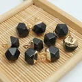 Faceted black gemstone pendants with gold metal caps for DIY jewelry and necklace making - 8x13mm / Obsidian Style (18)