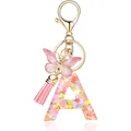 Pink heart sequin letter A keychain featuring butterfly charm and elegant silk tassel - Letter A