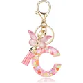 Elegant pink resin alphabet letter C keychain featuring heart sequins and butterfly tassel - Letter C