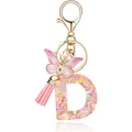 Personalized resin letter D keychain with heart sequins, pink butterfly, and tassel - Letter D