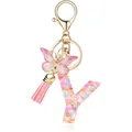 Personalized initial Y keychain with colorful heart sequins, pink butterfly and tassel - Letter Y