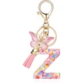 Personalized pink butterfly tassel keychain featuring heart sequin resin letter Z charm - Letter Z