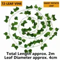 Ghirlanda di foglie di patata dolce artificiale, lunga 2 metri con 72 foglie verdi - Foglia di Patata Dolce (Stile 72 Foglie)
