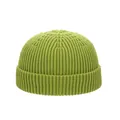 Trendy avocado green ribbed knit short beanie hat for winter warmth and outdoor style - One Size / Green