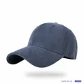 Dark blue washed distressed baseball cap with wide brim and adjustable strap - Dark Blue