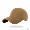 Light brown washed cotton baseball cap with wide brim for large head sizes adjustable sun hat - Tan
