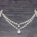 Close-up of elegant double-layered rhinestone hair chain with teardrop pendants. - Hair Chain Style 911 (Silver)