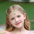 Sparkling silver hair chain for girls featuring a teardrop rhinestone pendant detail - Hair Chain Style 206 (Silver)