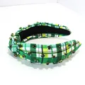 Vintage green plaid knotted wide headband embellished with emerald green rhinestones - Type C Clover Print Green With Rhinestone