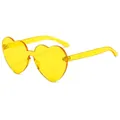 Vibrant heart-shaped rimless sunglasses with thick one-piece lens in transparent jelly yellow color - Yellow