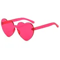 Hot pink heart-shaped rimless sunglasses in jelly color for women - Rose Red