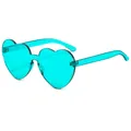 Stylish teal jelly heart-shaped rimless sunglasses for women featuring thick one-piece lenses - Lake Blue