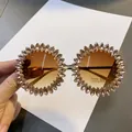 Oversized round sunglasses encrusted with marquise rhinestones and UV400 brown lenses. - Champagne (Brown Lens/Silver Base)