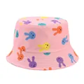 Vista dettagliata del cappello da pescatore rosa per bambini con vivaci conigli colorati - Coniglio Rosa / Circonferenza del cappello 52cm