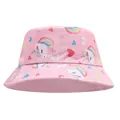 Vista dettagliata di un cappello alla pescatora rosa per bambini con unicorni e cuori - Unicorno Rosa / Circonferenza del cappello 52cm