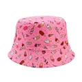 Detail of children's pink bucket hat with colorful ice cream and popsicle pattern print - Rose Pink Ice Cream / Hat Circumference 52cm