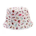 Children's white bucket hat with colorful cartoon ice cream and popsicle print detail - Beige Ice Cream / Hat Circumference 52cm