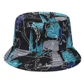 Detail of kids bucket hat with dinosaur print in blue and black colors - Black - Dinosaur Fossil / Hat Circumference 52cm