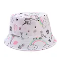 White kids reversible bucket hat with colorful cartoon unicorn and rainbow prints - White - Rainbow Unicorn / Hat Circumference 52cm