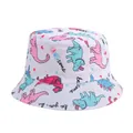 White kids bucket hat with colorful dinosaur patterns and RAWR-some text - White - Pink Blue Dinosaur / Hat Circumference 52cm