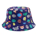 Dark blue children's bucket hat with colorful cartoon animal print for sun protection - Dark Blue - Cartoon Animals / Hat Circumference 52cm