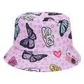 Detailed view of children's purple cartoon butterfly print fisherman bucket hat design - Purple - Heart Butterfly / Hat Circumference 52cm