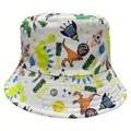 Children's white bucket hat with colorful dinosaur space pattern for sun protection - White Space Dinosaur / Hat Circumference 52cm
