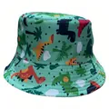 Children's green bucket hat with colorful cartoon dinosaur prints for sun protection - Green Yellow Red Dinosaur / Hat Circumference 52cm