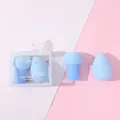 Hellblaues Make-up-Schwammset mit Pilzkopf und Tropfenform in transparenter Schleifenbox - Pilzkopf + Wassertropfenform / 2 Stück/Set / Blau