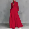 Robe longue rouge élégante à manches longues et plissée pour un style français chic - 3XL / Hauts / Rouge