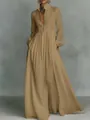 Élégante robe longue plissée à manches longues kaki avec taille cintrée pour les vacances - 3XL / Hauts / Kaki