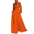 Robe longue plissée orange à manches longues élégante avec une taille haute flatteuse - 3XL / Hauts / Rouge Orangé