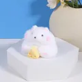 Cute white furry hamster squishy toy holding yellow cheese, slow rebound stress relief toy - White Flocked