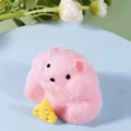 Cute pink hamster slow rebound squeeze toy with mini yellow cheese for stress relief - Pink Flocked