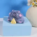 Cute purple fuzzy hamster slow rebound squeeze toy with mini cheese prop for stress relief - Black Flocking Style