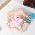Cute pink waving bear squishy stress relief toy in packaging with holographic tag - Waving Bear (Pink)