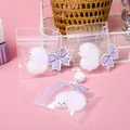 Adorable white polar bear plush keychain charm set with purple bow and bell for bags - Flocked Polar Bear Squishy Pendant With Bell