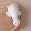 Adorable white cartoon duck stress relief squeeze toy presented on a wooden tray - Large White Duck / White