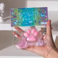 Χαριτωμένο ροζ squishy πατούσα γάτας με γκλίτερ σε δημιουργική συσκευασία pixel art - Κρυστάλλινη ροζ πατούσα γάτας
