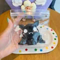 Soft black bat Halloween squeeze toy held in hand inside clear zip bag packaging - Vampire Bat / 9x8.5cm