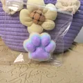 Cute rainbow colored cat paw stress relief squeeze toy with soft purple felt texture - 7cm / Purple Rainbow Style