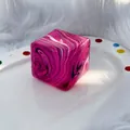 Pink marbled cube squishy toy for stress relief on a decorative white tray - 5cm / Purple Flow Pattern
