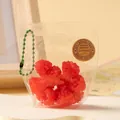 Jouet squishy sac de baies rouges avec chaîne verte et étiquette décorative en kraft - Framboises, 1 paquet